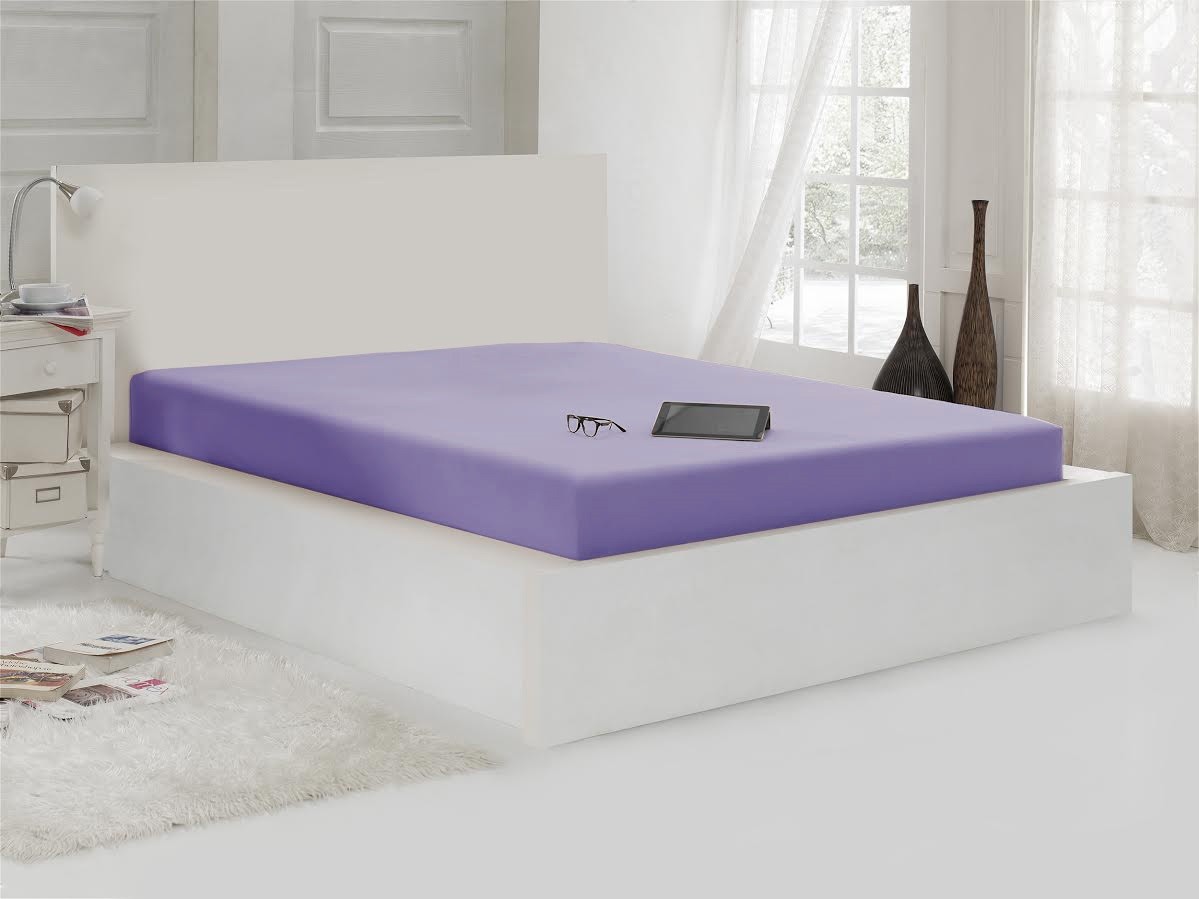 Простыня трикотажная на резинке (2-спальная, хлопок, 140x200+30 см), цвет сиреневый | Karna | Karna
