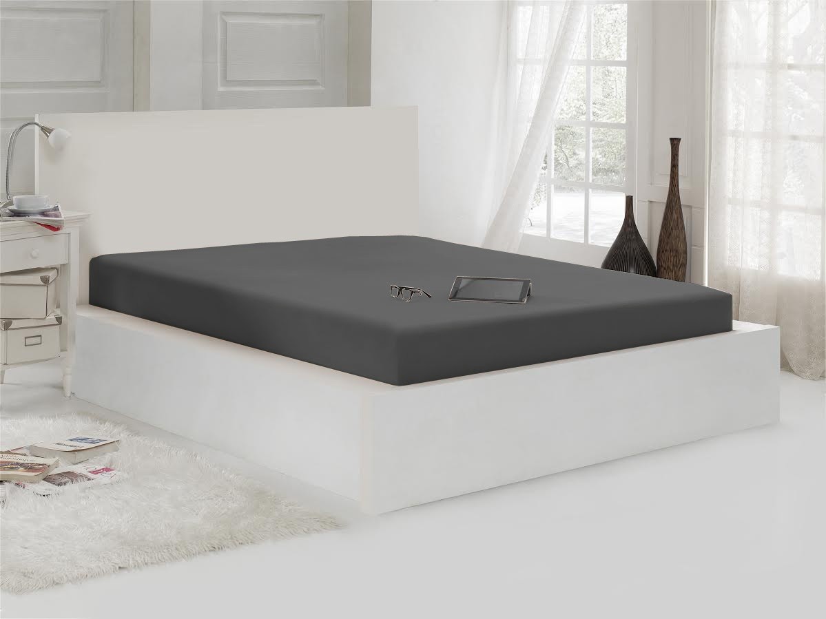 Простыня трикотажная на резинке (2-спальная, хлопок, 140x200+30 см), цвет серый | Karna | Karna