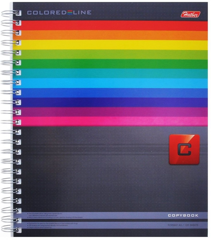 Тетрадь в клетку (100 листов формата А5 на спирали) | Colored Line | Hatber