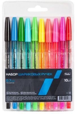 Набор шариковых ручек (ассорти, 10 цветов) | Hatber