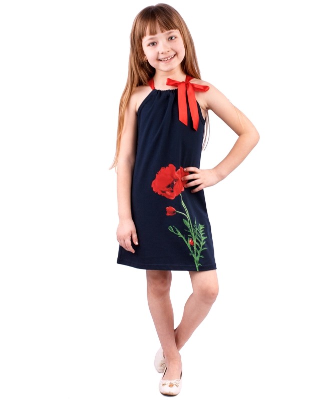 Сарафан для девочек | Маки | Апрель