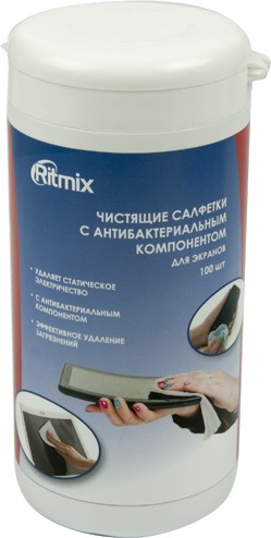 Салфетки чистящие для экранов с антибактериальным компонентом (100 шт.) | Ritmix