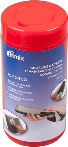 Салфетки чистящие для экранов «ECO» с антибактериальным компонентом (100 шт.) | Ritmix