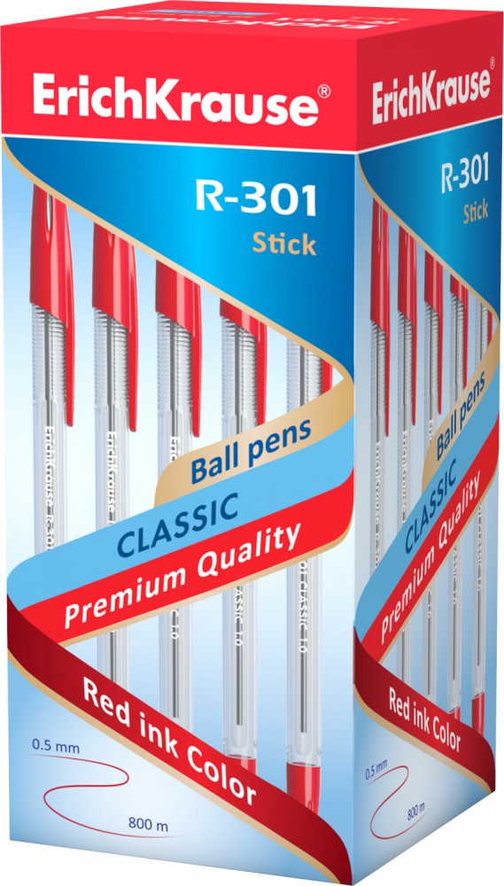 Ручка шариковая R-301 CLASSIC 1.0 Stick (красный) | Erich Krause