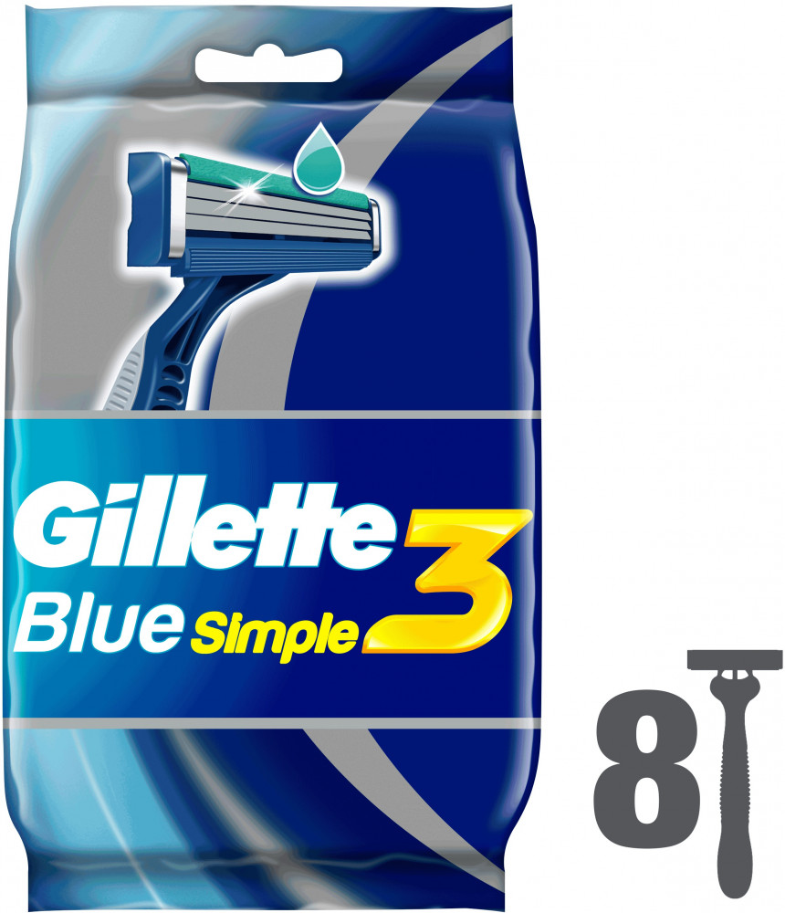 Бритвы одноразовые Gillette Blue Simple 3, 8 шт | Blue Simple 3 | Gillette