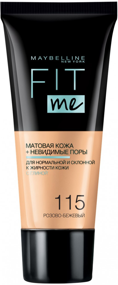Тональный крем для лица матирующий скрывающий поры «Fit Me», оттенок 115 Розово-Бежевый | Fit Me | Maybelline New York