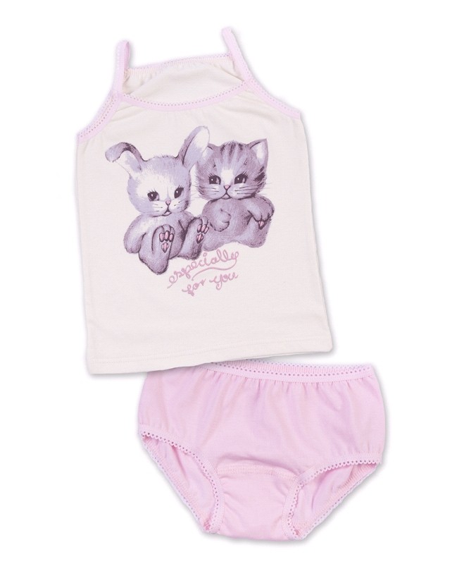 Комплект: майка и трусы для девочек | Пушистые друзья | Апрель