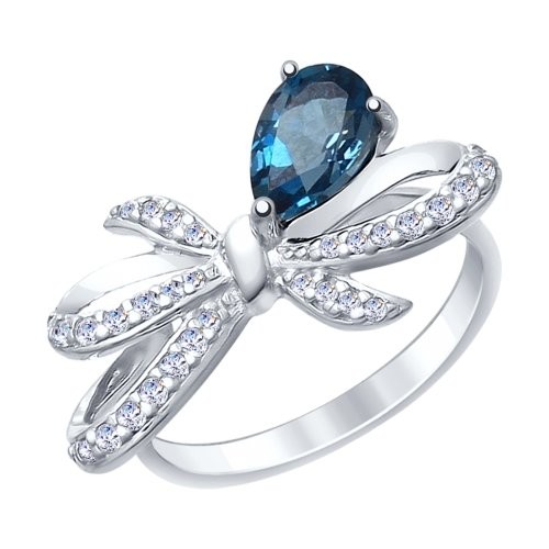 Кольцо из серебра с синим топазом и фианитами | SOKOLOV