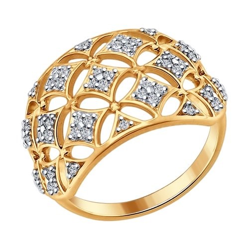 Кольцо из золоченого серебра с фианитами | SOKOLOV