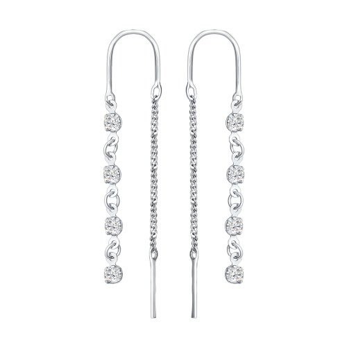 Серьги-цепочки из серебра с фианитами | SOKOLOV