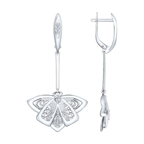 Серьги длинные из серебра с фианитами | SOKOLOV