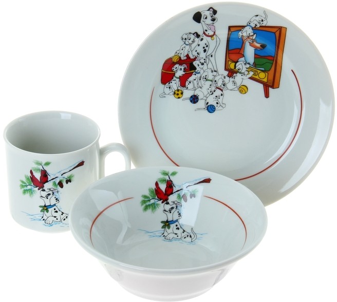 Набор детской посуды «Далматинцы», 3 предмета, цвет в ассортименте | Добрушский фарфоровый завод