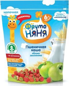 Каша «Пшеничная с яблоком и земляникой» | Молочная | ФрутоНяня