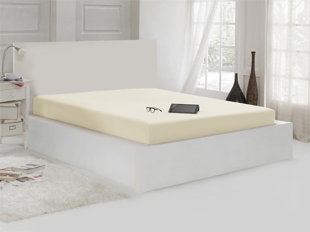 Простыня трикотажная «Acacia» на резинке (1,5-спальная, хлопок, 100x200+30 см), цвет кремовый | Acacia | Kayteks kadife