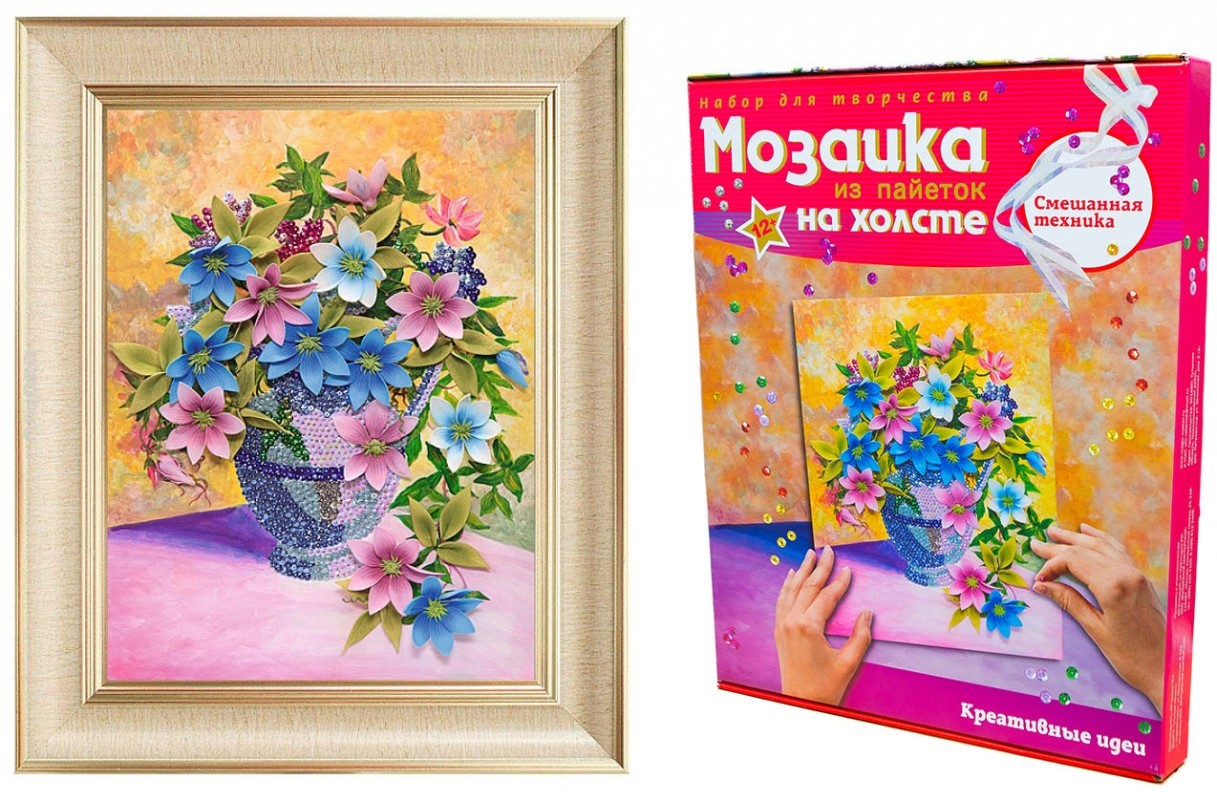 Мозаика из пайеток на холсте «Клематисы» | Мозаика из пайеток | Волшебная мастерская