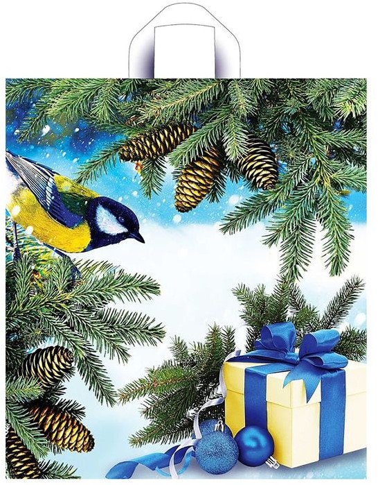 Пакет подарочный «Синичка на ветке» (38х42 см) | ТикоПластик