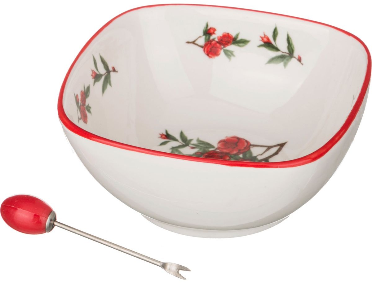 Блюдо для солений «Гранаты» (11х11х5 см) с вилкой | Гранаты | Lefard