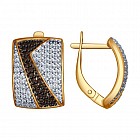 Серьги из золоченого серебра с бесцветными и коричневыми фианитами