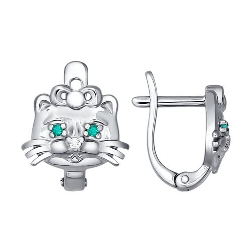 Детские серьги с зелёными фианитами «Кошечка» | SOKOLOV