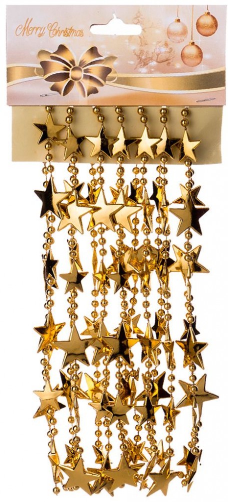 Бусы на елку «Звездная гирлянда» (2,7 м) золотой | Merry Christmas