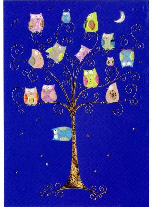 Открытка «Совы на дереве ночью» | Turnowsky