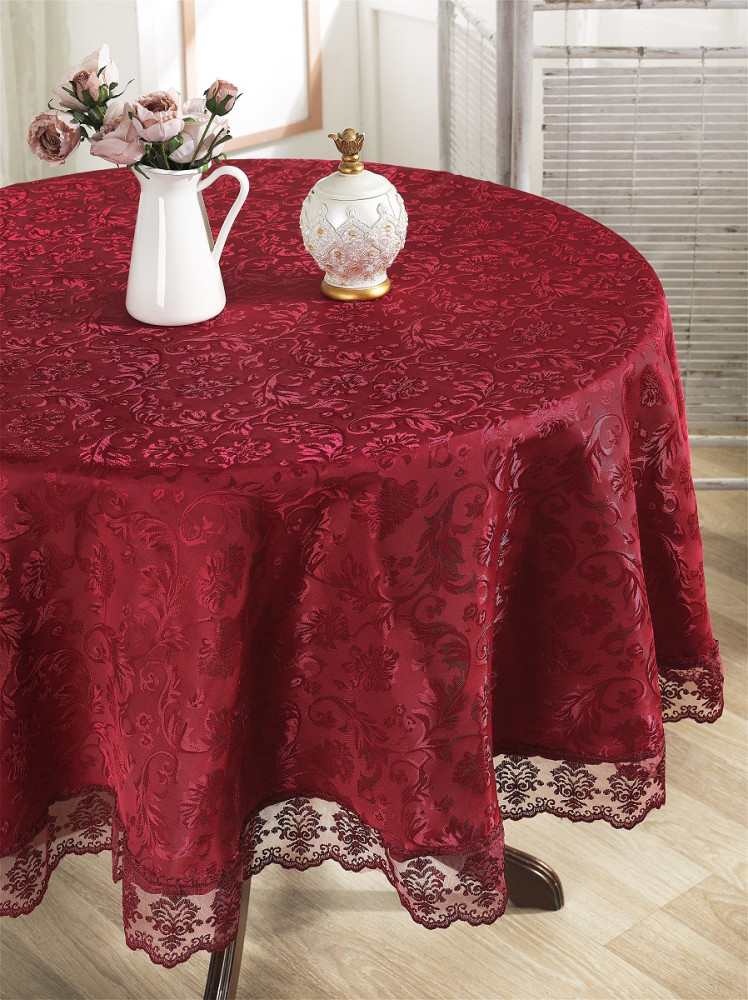 Скатерть «KARNA» с гипюром LEDA круглая (160 см) | Leda | Karna