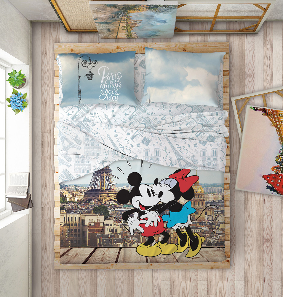 Комплект постельного белья «Minnie In Paris» (арт. 20013+8330/1, 2-спальный, перкаль, 2 наволочки 50х70 и 2 наволочки 70х70) | Love me