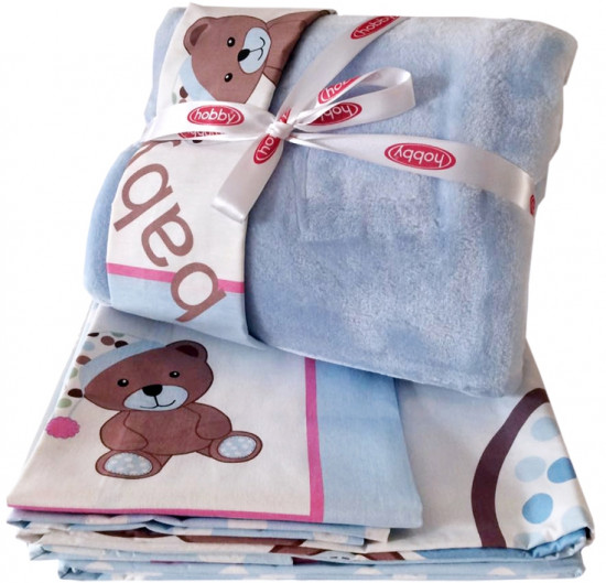 Комплект постельного белья с покрывалом «PONPON» (арт. 1501001273), 90x110 см, 2 наволочки 35x45, 1 наволочка 40х60, голубой
