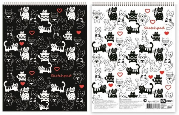 Скетчпад (альбом д/эскизов) А5, 60л., гребень, КОТИКИ, 7Бц под матовой пленкой | Феникс +