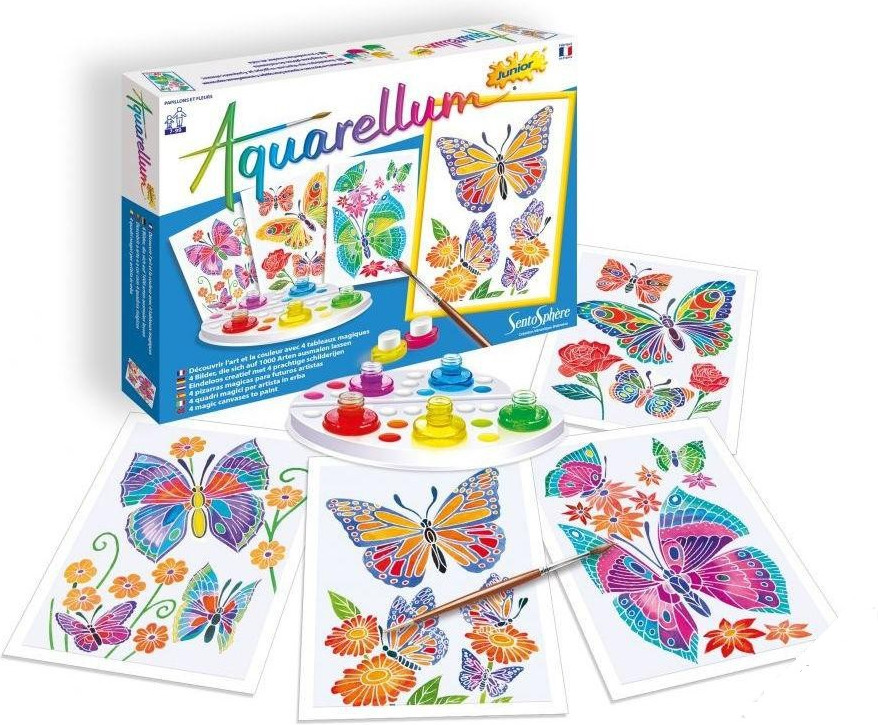 Акварельная раскраска «Цветы и бабочки» | Aquarellum | SentoSphere