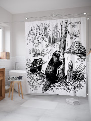 Штора для ванной с водоотталкивающей пропиткой «Бобры в работе» - Фото 1