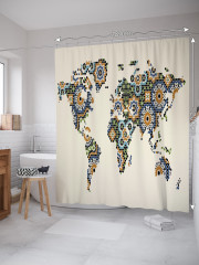 Штора для ванной с водоотталкивающей пропиткой «Вышитая карта мира» - Фото 1