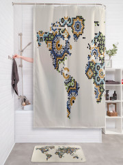 Штора для ванной с водоотталкивающей пропиткой «Вышитая карта мира» - Фото 2