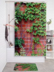 Штора для ванной с водоотталкивающей пропиткой «Девичий виноград на кирпичной стене» - Фото 2