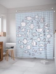 Штора для ванной с водоотталкивающей пропиткой «Контурные подводные жители» - Фото 1