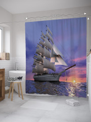 Штора для ванной с водоотталкивающей пропиткой «Корабль на закате» - Фото 1