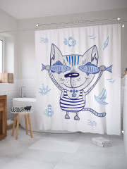 Штора для ванной с водоотталкивающей пропиткой «Кот с рыбными очками» - Фото 1
