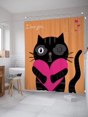 Штора для ванной с водоотталкивающей пропиткой «Кот с сердцем» - Фото 1