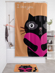 Штора для ванной с водоотталкивающей пропиткой «Кот с сердцем» - Фото 2