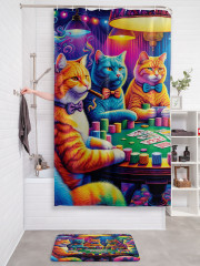Штора для ванной с водоотталкивающей пропиткой «Кошачий покер» - Фото 2