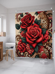 Штора для ванной с водоотталкивающей пропиткой «Леопард в розах» - Фото 1