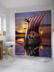 Штора для ванной с водоотталкивающей пропиткой «Лодка викингов» - Фото 1