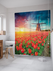 Штора для ванной с водоотталкивающей пропиткой «Мельница на поле тюльпанов» - Фото 1