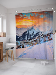 Штора для ванной с водоотталкивающей пропиткой «На лыжах в город» - Фото 1