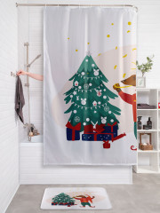 Штора для ванной с водоотталкивающей пропиткой «Новогодняя такса» - Фото 2