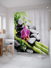 Штора для ванной с водоотталкивающей пропиткой «Орхидея в каменном саду» - Фото 1