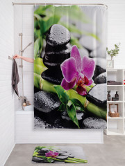 Штора для ванной с водоотталкивающей пропиткой «Орхидея в каменном саду» - Фото 2