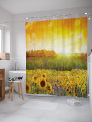 Штора для ванной с водоотталкивающей пропиткой «Подсолнухи на рассвете» - Фото 1