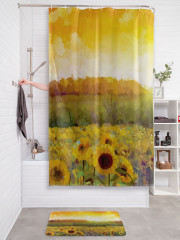 Штора для ванной с водоотталкивающей пропиткой «Подсолнухи на рассвете» - Фото 2