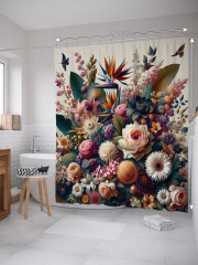 Штора для ванной с водоотталкивающей пропиткой «Птички у цветков» - Фото 1